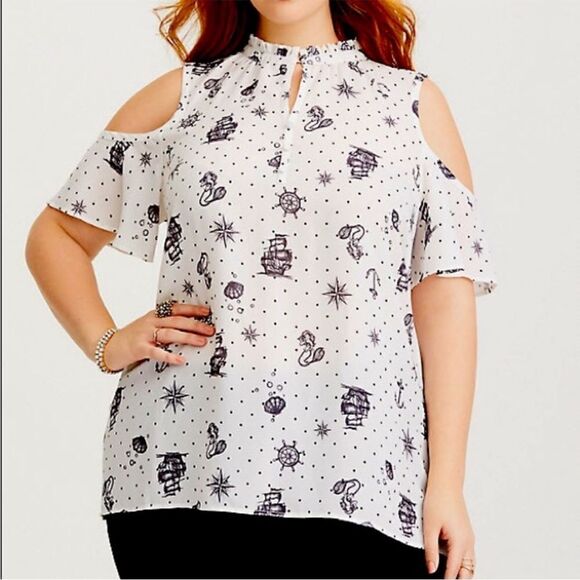 Torrid White Disney Ariel Nautical Cold Shoulder Top Little Mermaid NEW - Picture 1 of 14